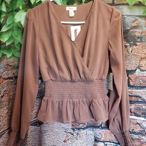 Surplice Peplum Long Sleeve Blouse